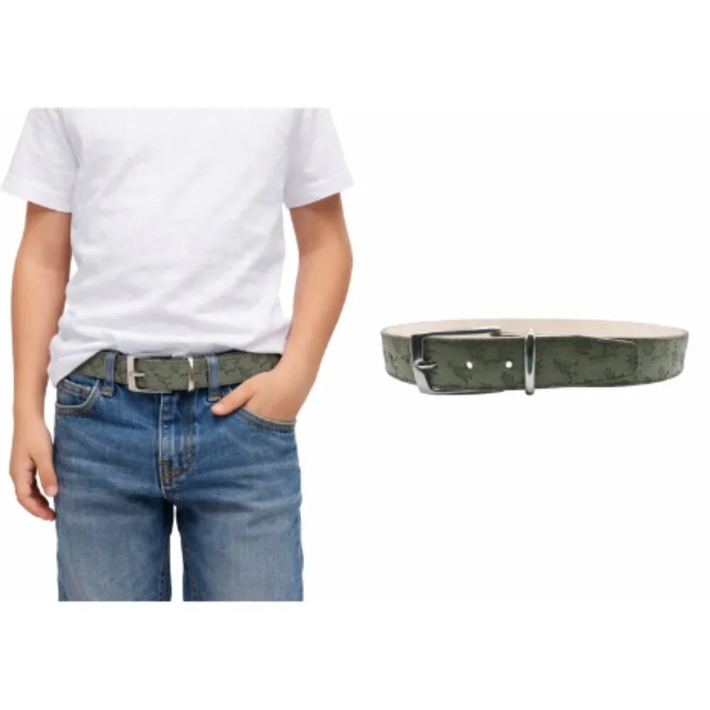 WONDER NATION Boys Size Medium Green Dinousaur Belt w/ Silver Buckle NWT